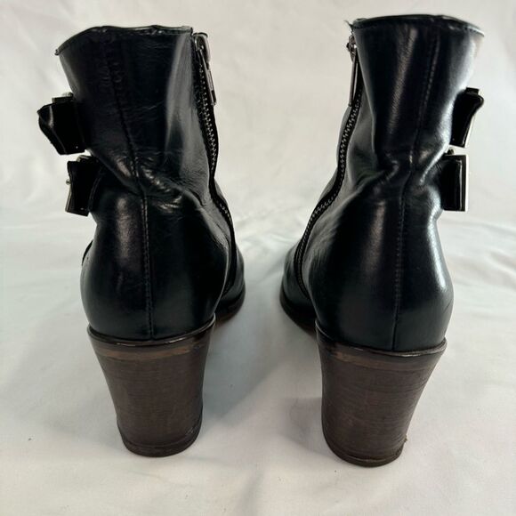 J Crew Dean Leather Ankle Boots Black Buckle Size 7 Block Heel Moto Boho Classic - Picture 6 of 7